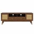 Mobile TV in legno con ante in rattan e cassetti