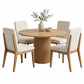 Set tavolo rotondo con 4 sedie in legno e tessuto