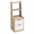 Comodino con Mensole in Legno MDF Rovere e Bianco con 2 Cassetti
