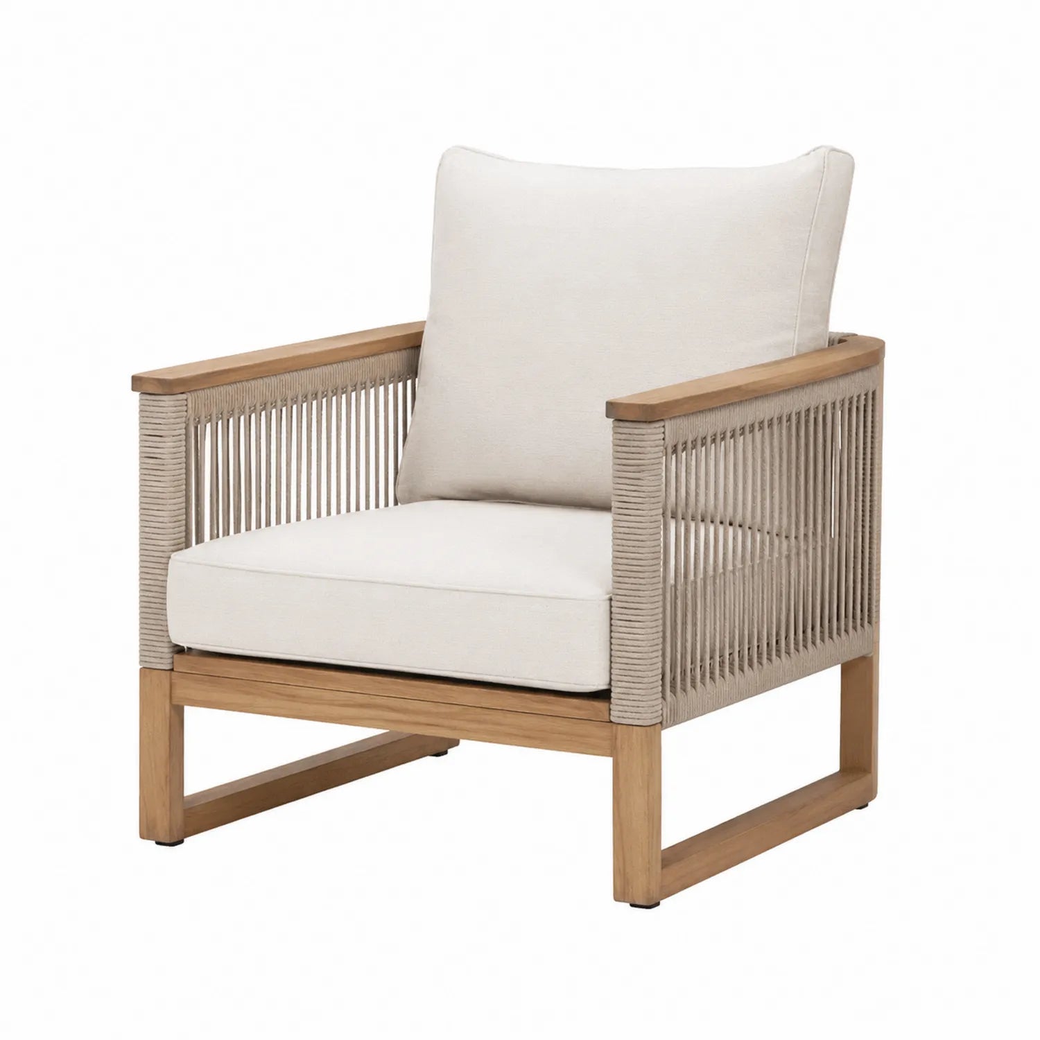 Poltrona da Esterno in Legno e Tessuto Beige