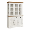 Credenza in legno bianco con ante in vetro e cassetti, 200x140x50 cm