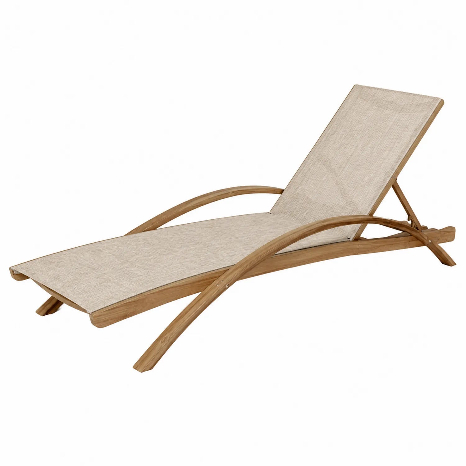 Chaise Longue in Legno di Teak e Poliestere Beige