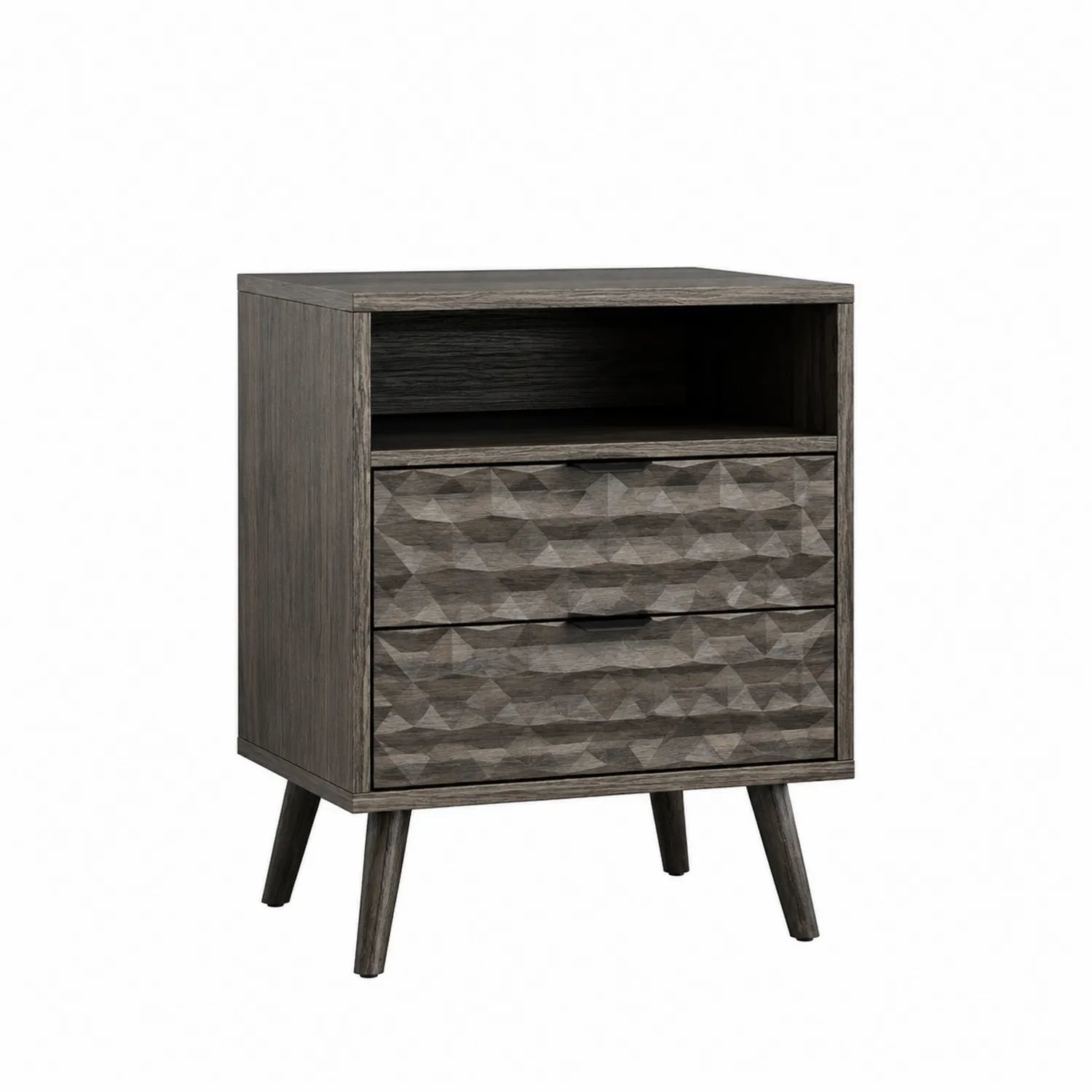 Comodino in Legno con Cassetti Grigio 60x40x70 cm