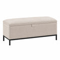 Panca contenitore in tessuto beige con base in metallo 100x40x45 cm