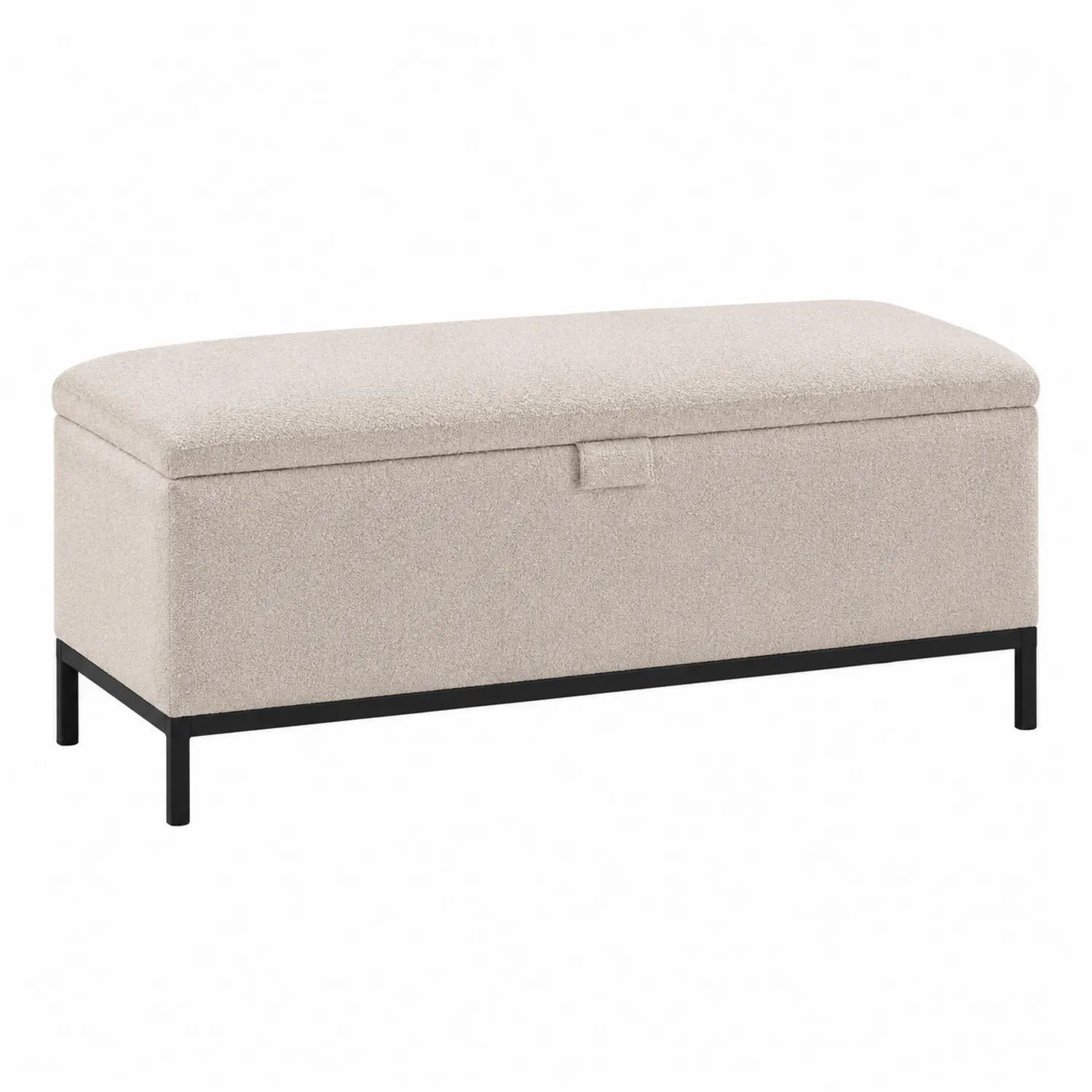 Panca contenitore in tessuto beige con base in metallo 100x40x45 cm