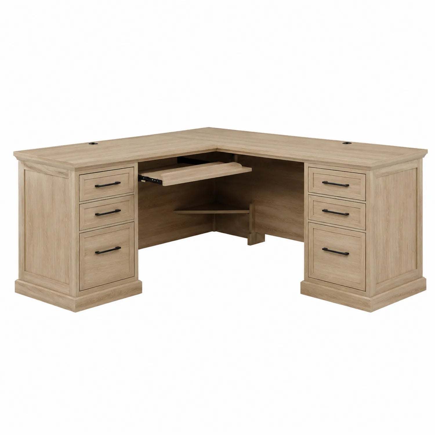 Scrivania angolare in legno di quercia con cassetti