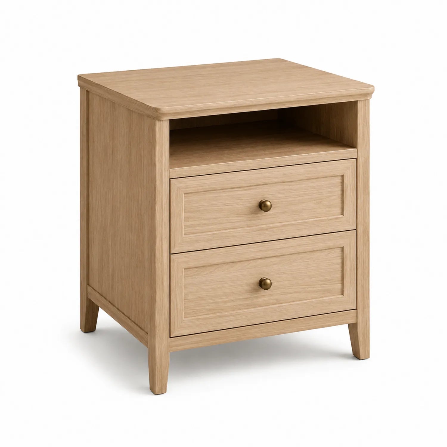 Comodino in legno con 2 cassetti e spazio aperto color rovere 60x40x45 cm