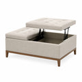 Poggiapiedi con Spazio Contenitore Rivestimento Tessuto Rettangolare Beige