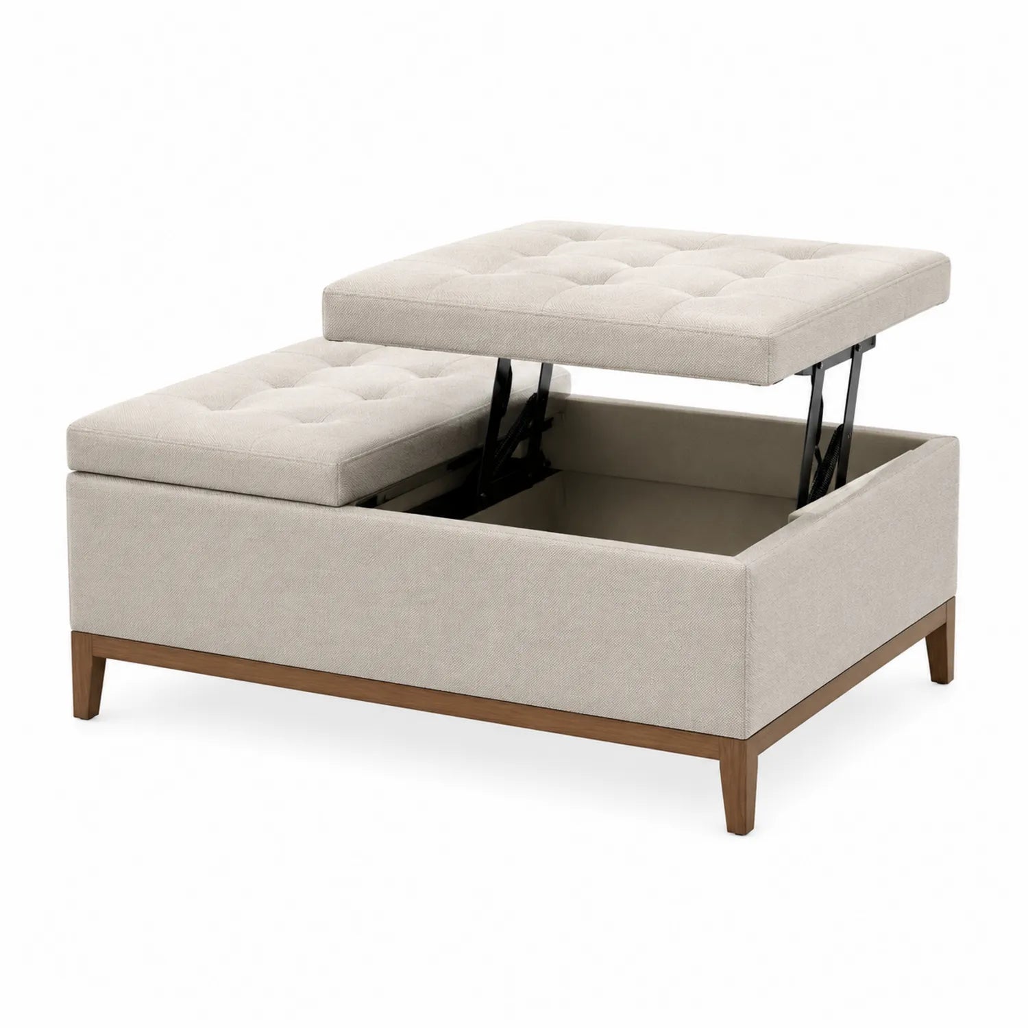 Poggiapiedi con Spazio Contenitore Rivestimento Tessuto Rettangolare Beige