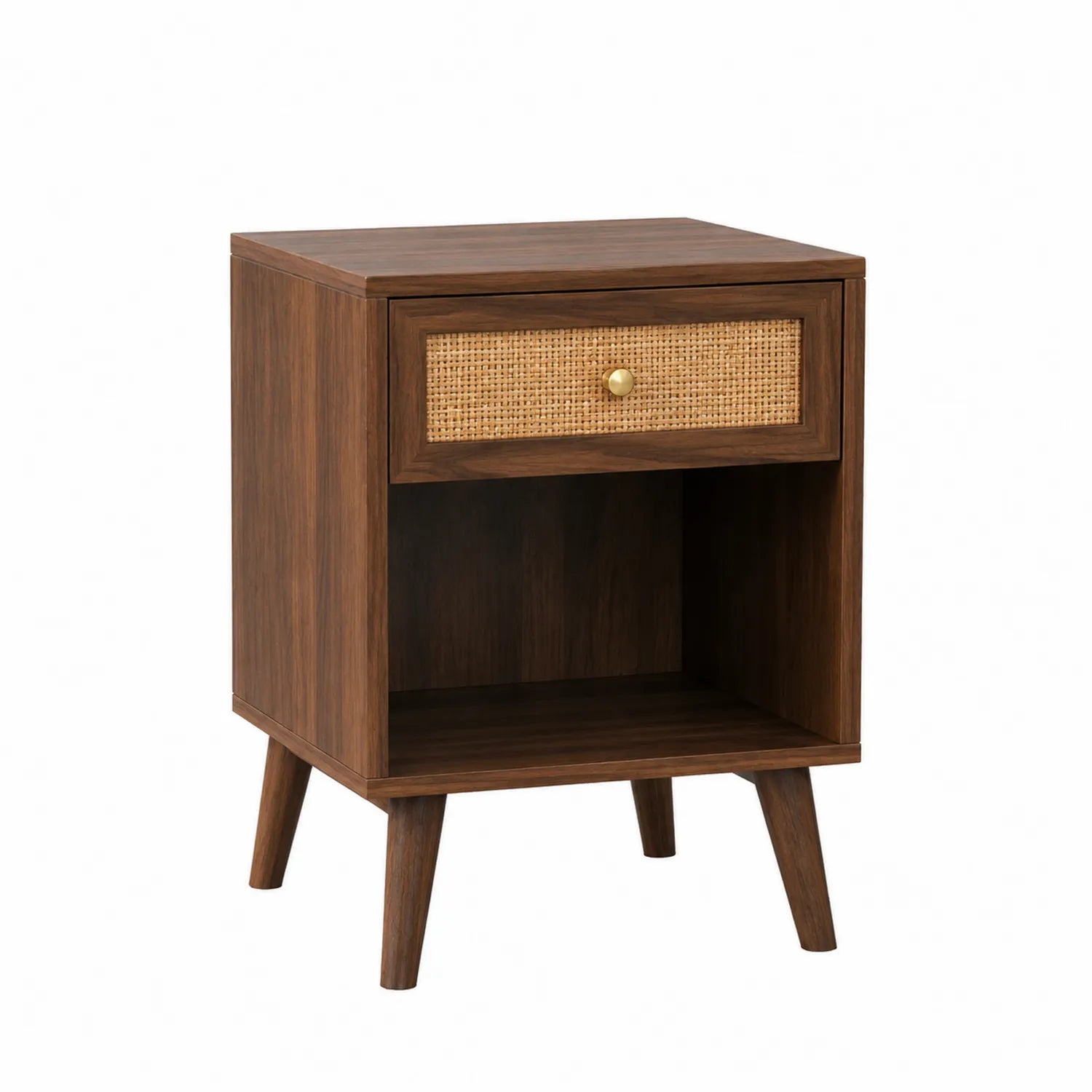Comodino in Legno con Cassetto in Rattan Marrone 45x35x60 cm