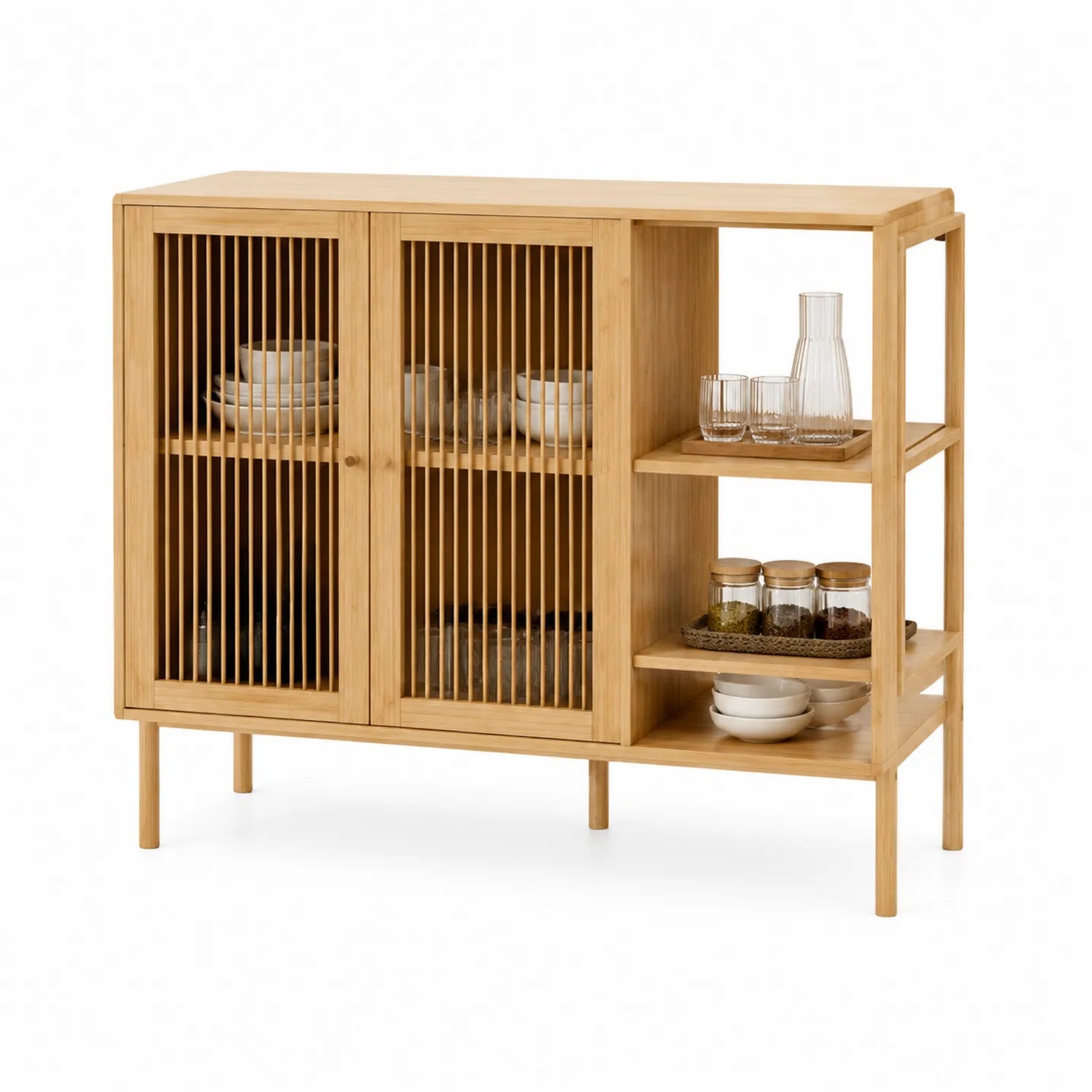 Credenza in Bambù con Ante a Listelli