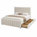 Letto matrimoniale con cassetti in tessuto beige 160x200 cm