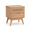 Comodino in legno con cassetto in rattan naturale