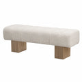Panca rettangolare in tessuto crema con gambe in legno