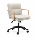 Sedia da ufficio regolabile in tessuto beige e legno