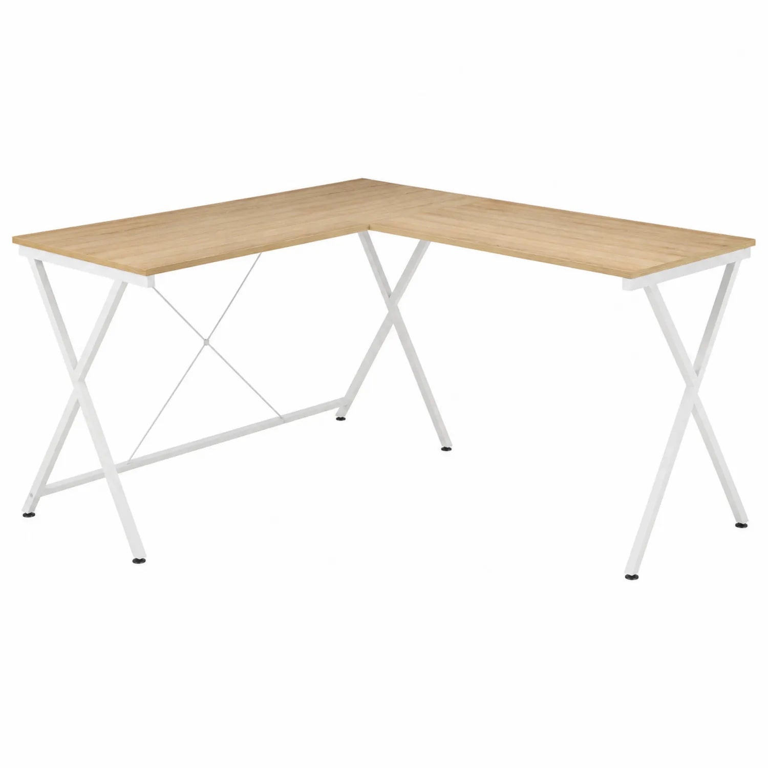 Scrivania angolare in legno mdf e metallo bianca 150x120x75 cm