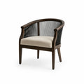 Sedia in legno con schienale curvo e cuscino beige