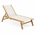 Sdraio in legno di teak con tessuto bianco regolabile