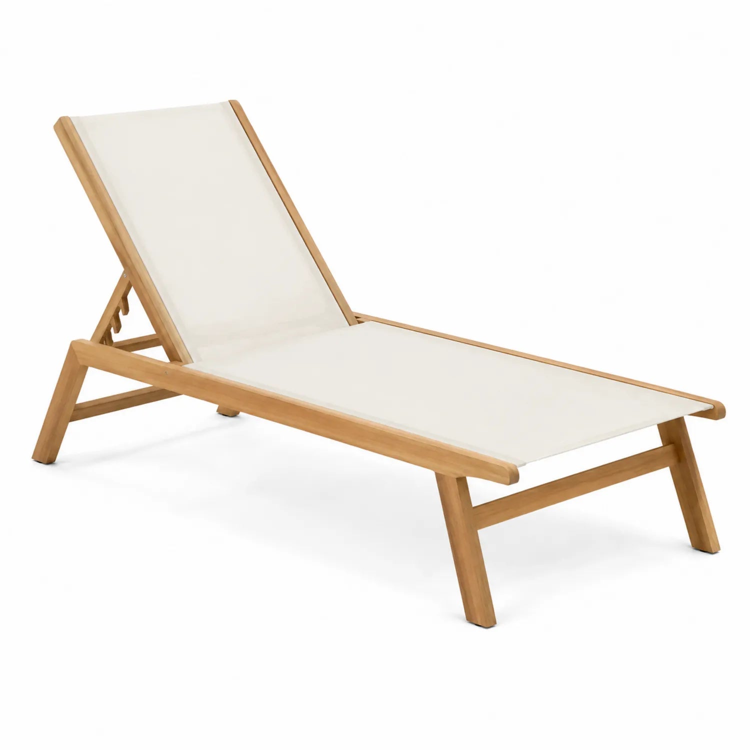 Sdraio in legno di teak con tessuto bianco regolabile